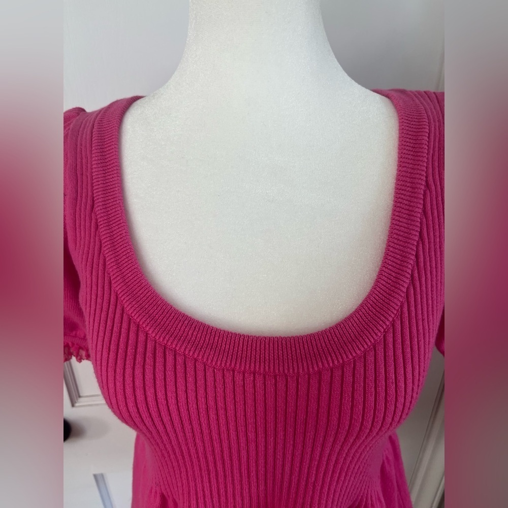 Y2K pink knit babydoll Shortsleeve scoop neck top ruffle sz M fairy coquette - Picture 2 of 8